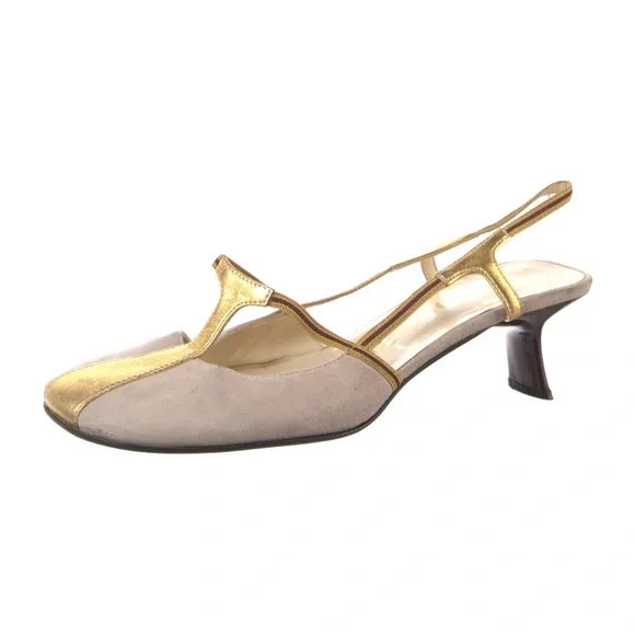 Prada Gold and Beige Slingback Kitten Heel - Picture 1 of 8